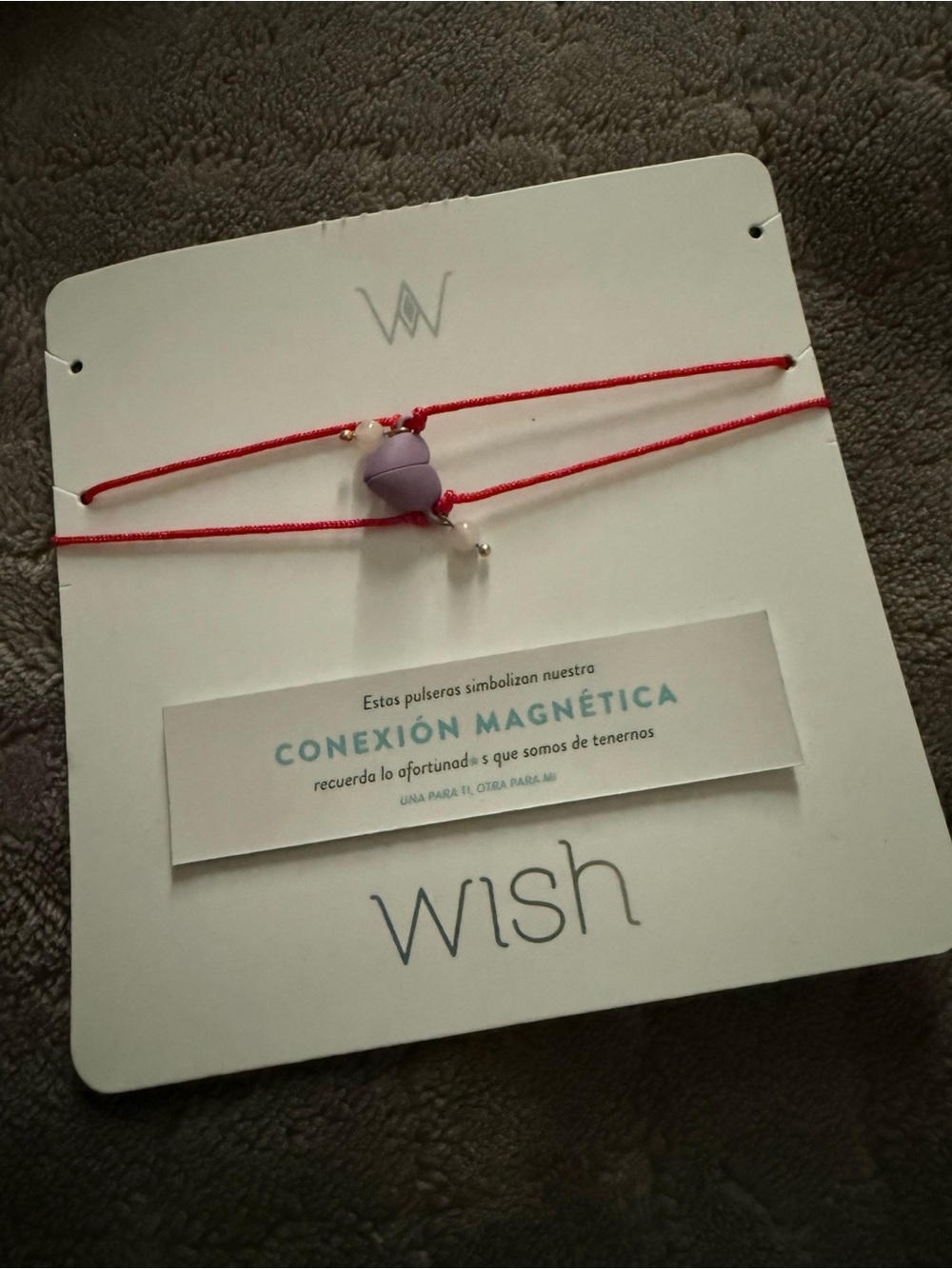 Wish Magnetic Connection Red Cord Bracelet Set with Purple Heart